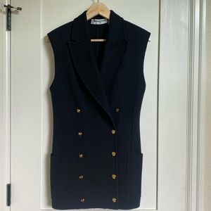 Vintage Sonia Rykiel Longline Wool Black Double Breasted Sleeveless Waistcoat 44